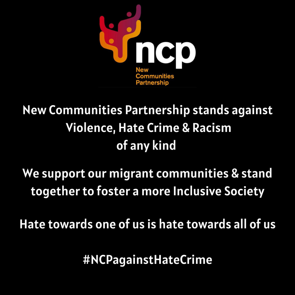 New Communities Partnership (NCP) stands against violence and injustice of any kind! We support and stand with our Asian community. Hate towards one of us is hate towards all of us. #StopAsianHatesubhea