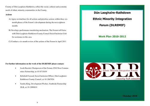 Publication cover - Dun Laoghaire Rathdown Ethnic Minoirty Integration Forum Work Plan 2010 - 2012