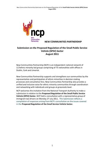 Publication cover - TAXI_Submission_by_New_Communities_Partnership_on_Standards_for_Regulating_SPSV_Operations11 Final