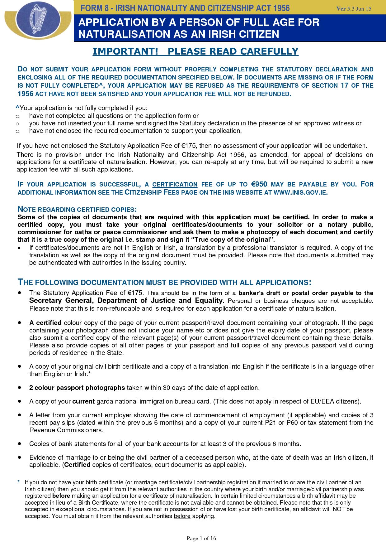 INIS has updated the new Citizenship Application Form 8 | New Communities  Partnership